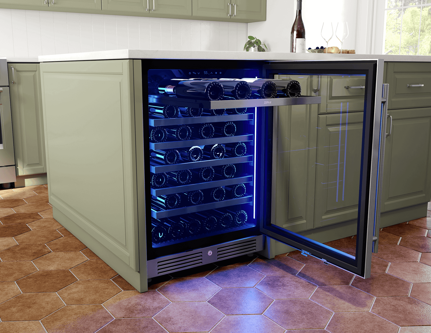 ZEPHYR Presrv Wine Cooler, 24in UC, SS+Gls, Rvs Door, 1Z in Stainless Steel - PRW24C01CG