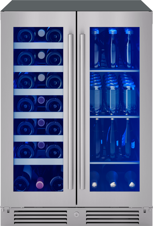 ZEPHYR Presrv Wine & Bev Cooler, 24in UC, SS+Gls, Fr Dr in Stainless Steel - PRWB24C32CG