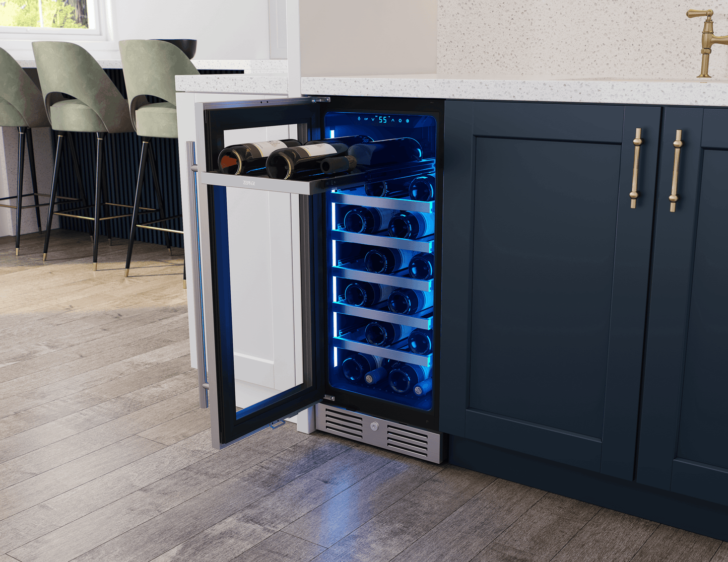 ZEPHYR Presrv Wine Cooler, 15in UC, SS+Gls, Rvs Door, 1Z in Stainless Steel - PRW15C01CG