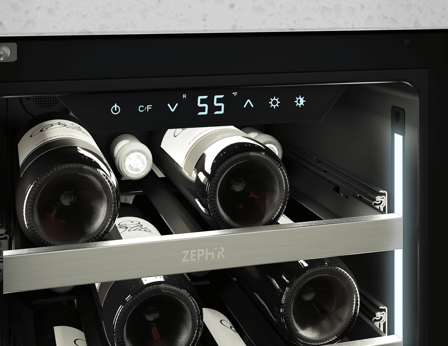 ZEPHYR Presrv Wine Cooler, 15in UC, SS+Gls, Rvs Door, 1Z in Stainless Steel - PRW15C01CG