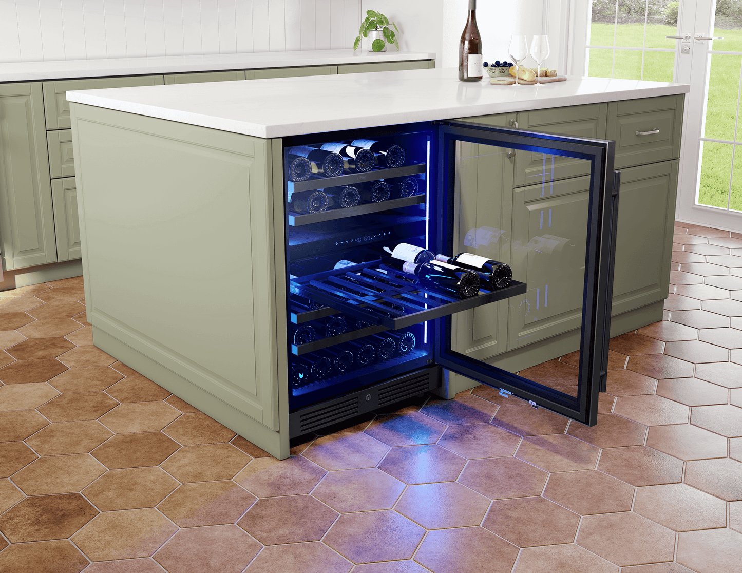 ZEPHYR Presrv Wine Cooler, 24in UC, Blk SS+Gls,Rvs Dr, 2Z Black in Stainless Steel - PRW24C02CBSG