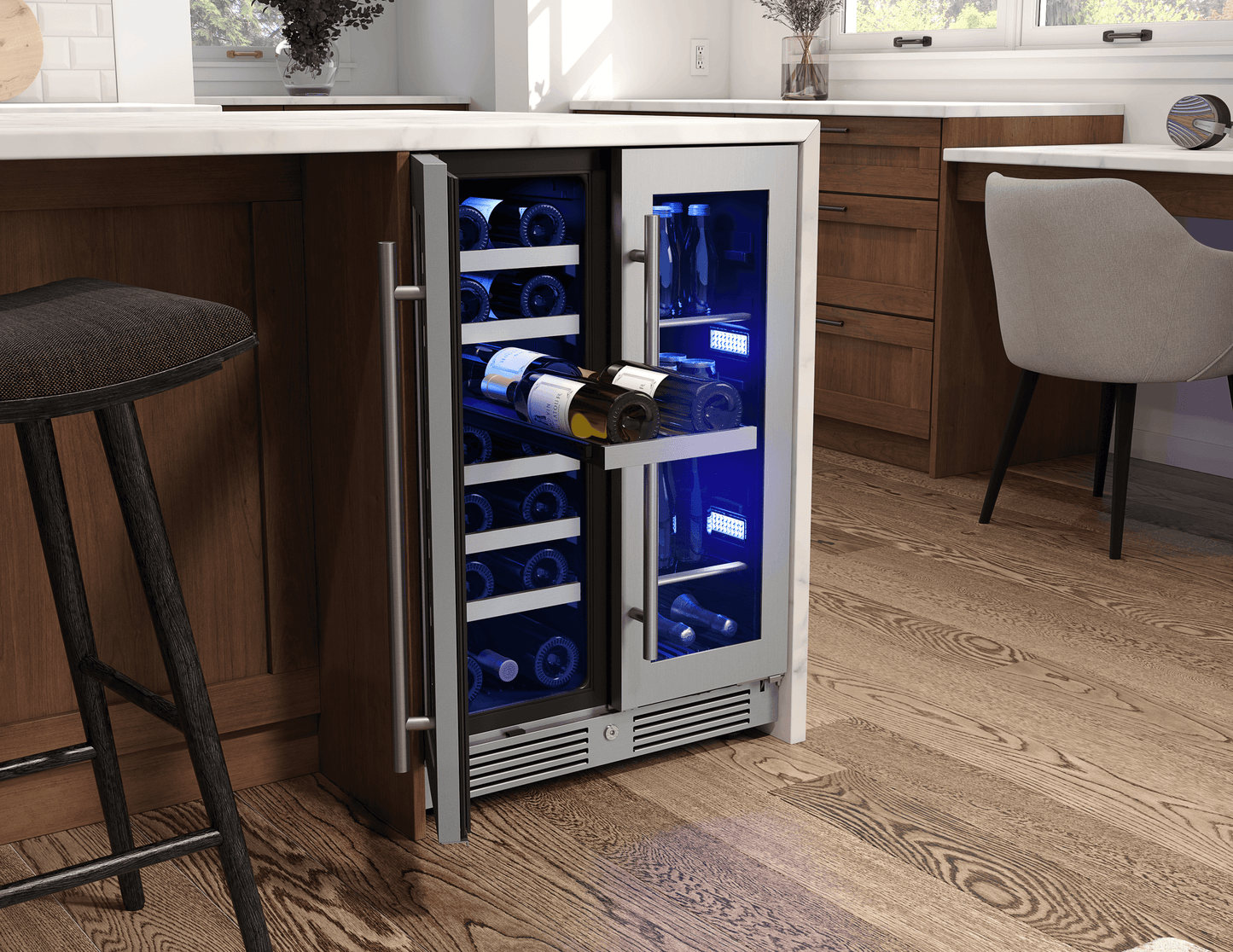 ZEPHYR Presrv Wine & Bev Cooler, 24in UC, SS+Gls, Fr Dr in Stainless Steel - PRWB24C32CG