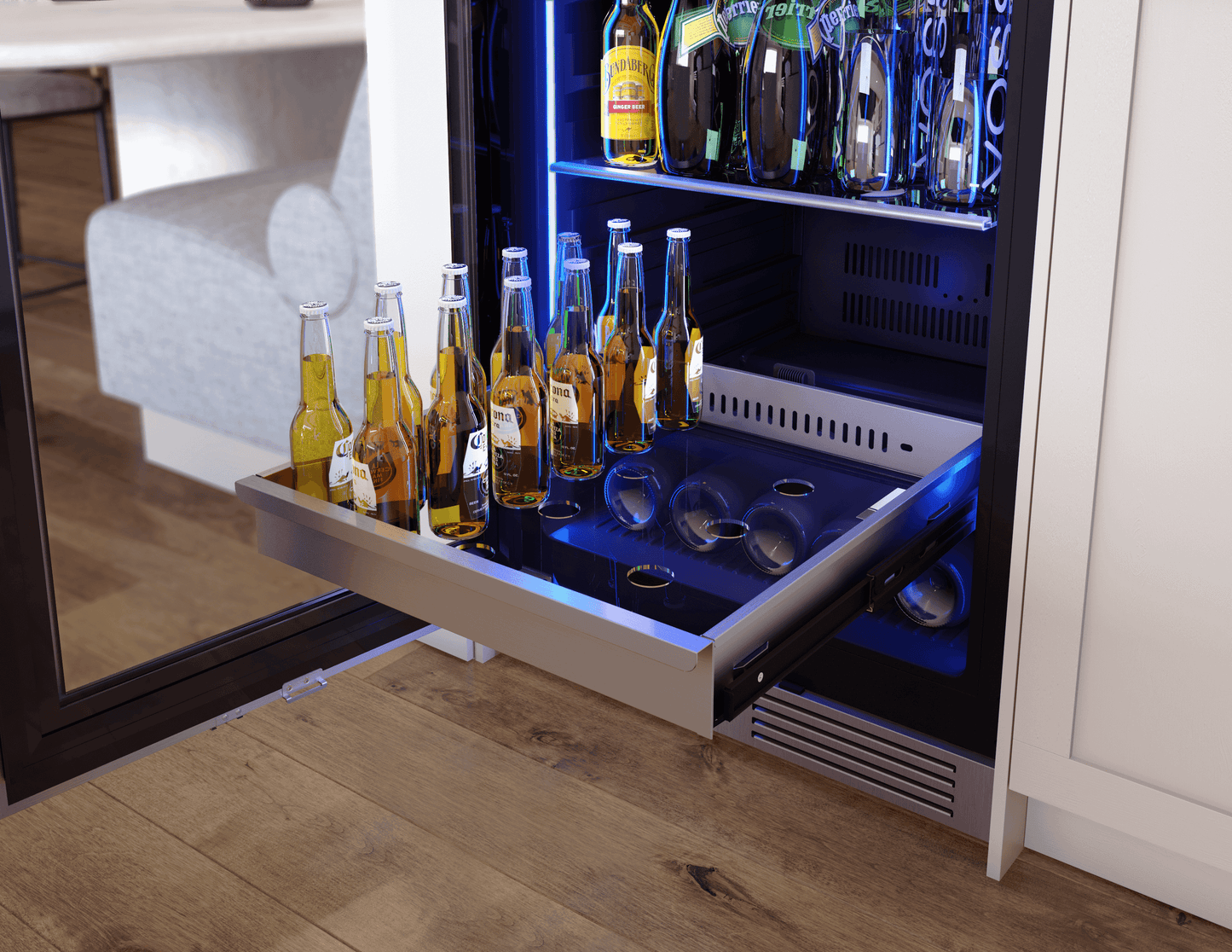 ZEPHYR Presrv Wine and Beverage Cooler, 24in, Full Size, SS+Glass, Reversible Door, 2 Zones in Stainless Steel - PRWB24F02BG
