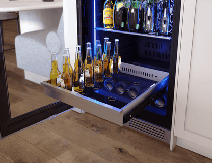ZEPHYR Presrv Wine and Beverage Cooler, 24in, Full Size, SS+Glass, Reversible Door, 2 Zones in Stainless Steel - PRWB24F02BG