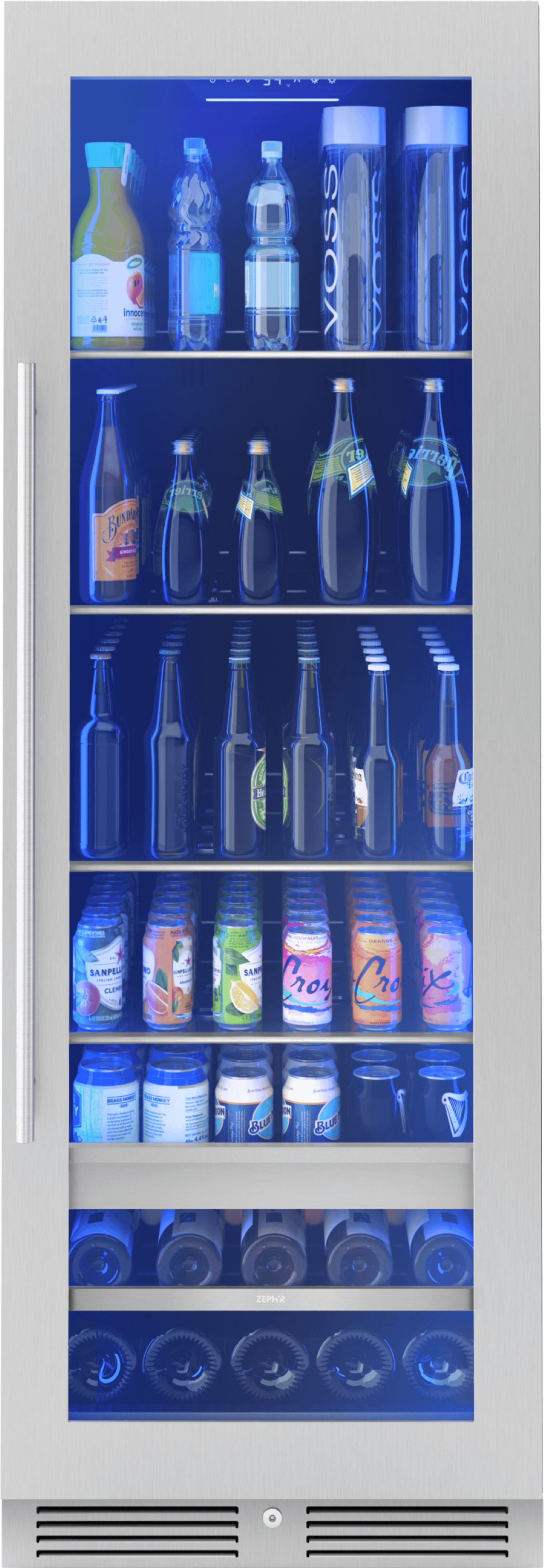 ZEPHYR Presrv Beverage Cooler, 24in Full Size, SS+Glass, Reversible Door, 1 Zone in Stainless Steel - PRB24F01BG