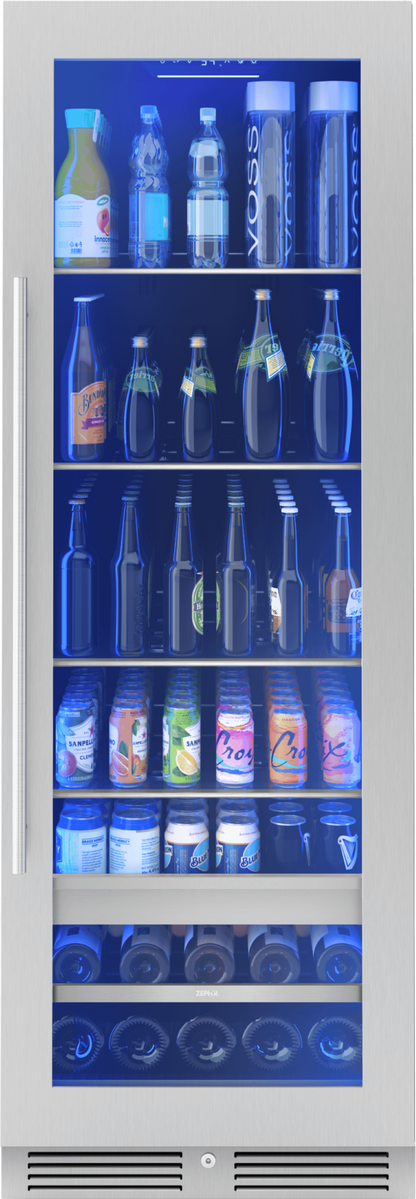 ZEPHYR Presrv Beverage Cooler, 24in Full Size, SS+Glass, Reversible Door, 1 Zone in Stainless Steel - PRB24F01BG