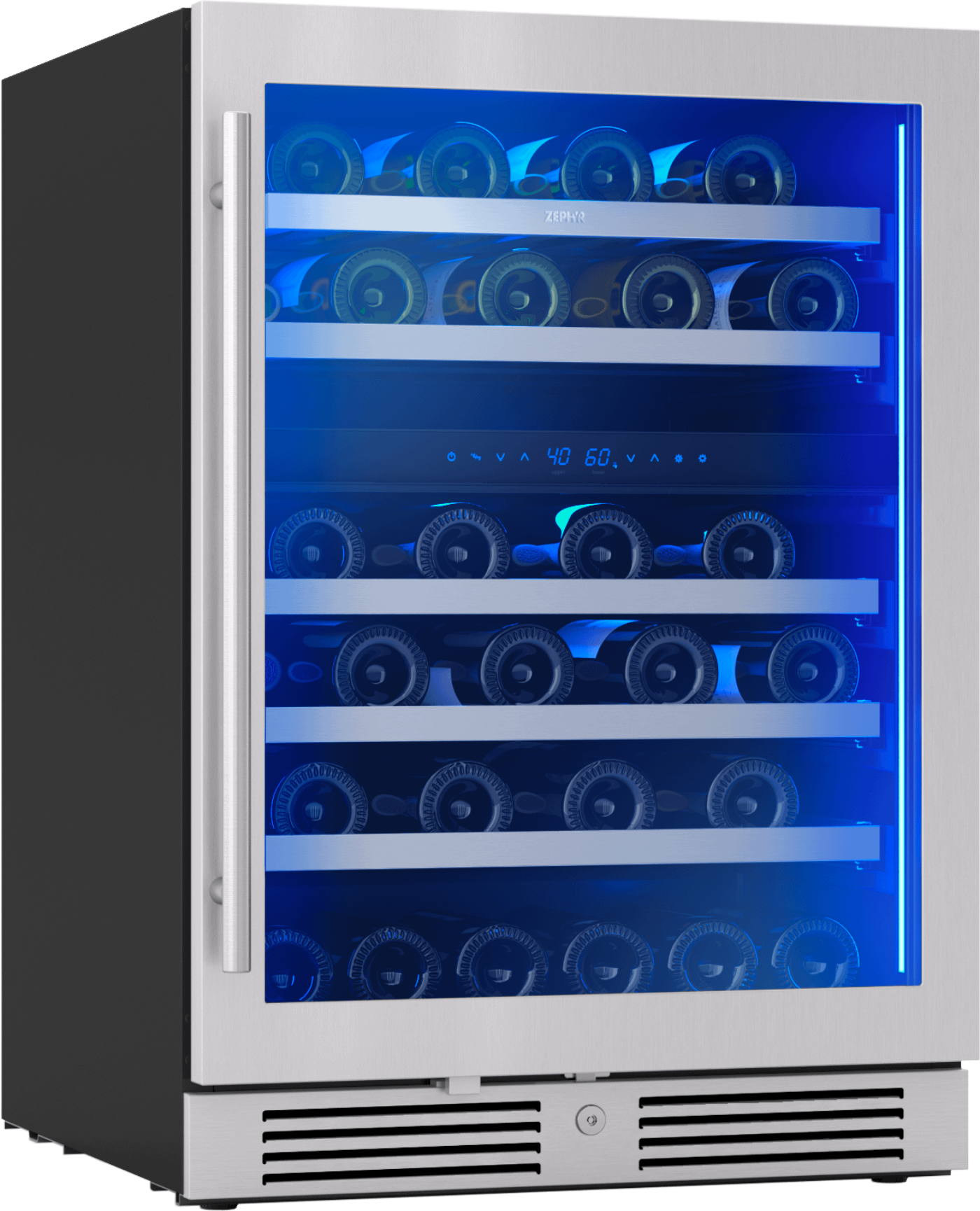 ZEPHYR Presrv Wine Cooler, 24in UC, SS+Gls, Rvs Door, 2Z in Stainless Steel - PRW24C02CG