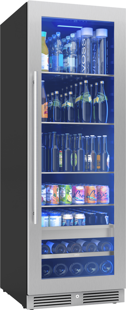 ZEPHYR Presrv Beverage Cooler, 24in Full Size, SS+Glass, Reversible Door, 1 Zone in Stainless Steel - PRB24F01BG
