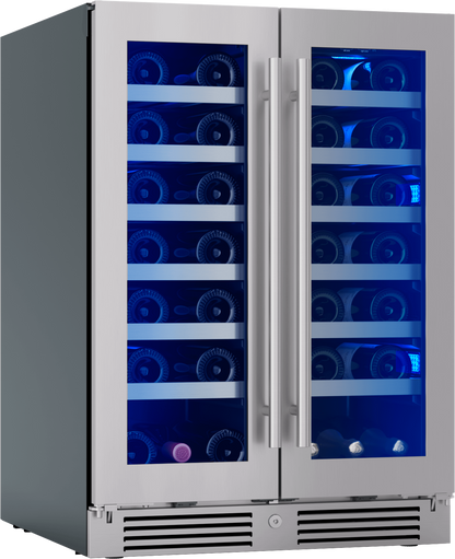 ZEPHYR Presrv Wine Cooler, 24in UC, SS+Gls, Fr Door, 2Z in Stainless Steel - PRW24C32CG