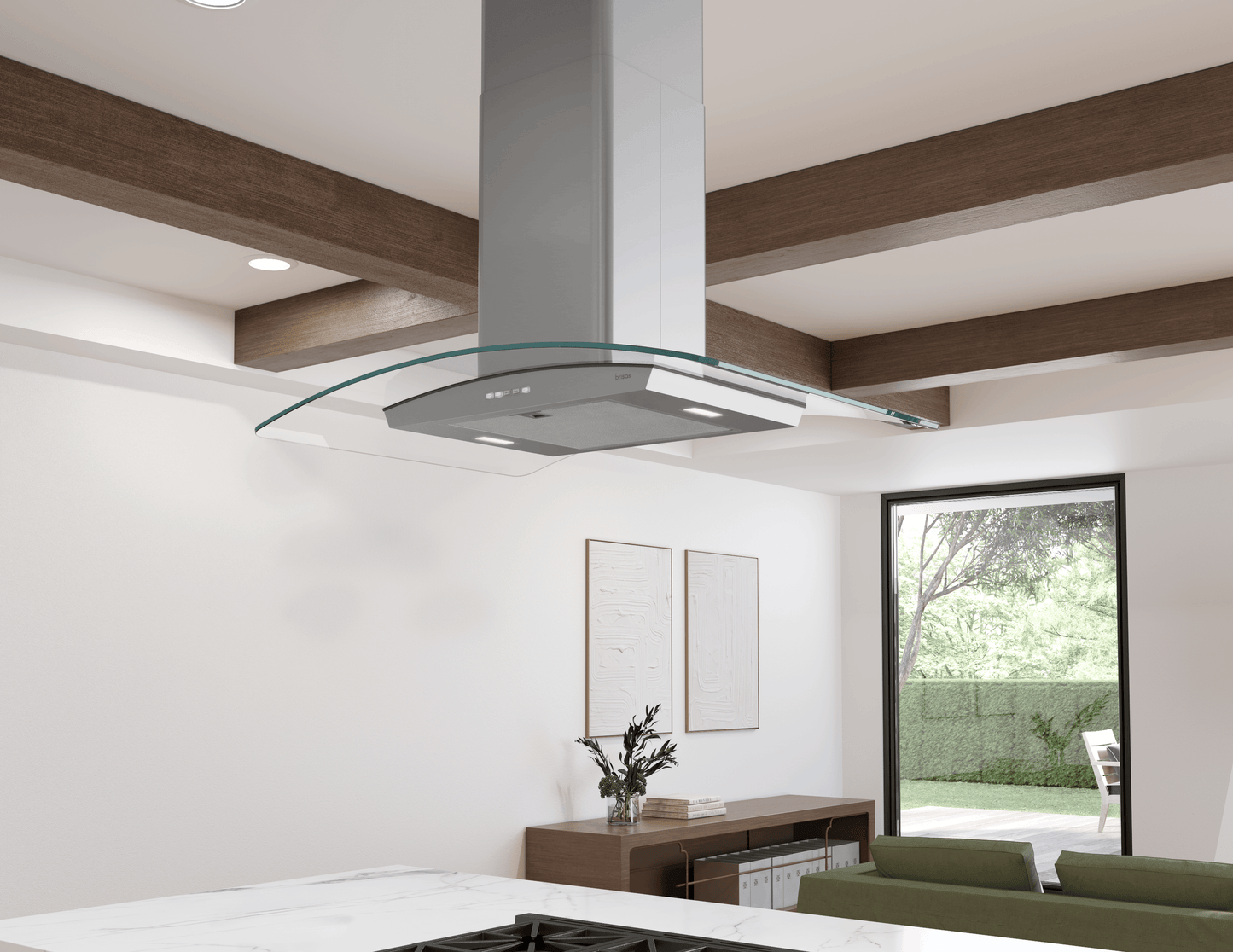 ZEPHYR Brisas Curved Glass Island, 36" G, ACT, LED in Stainless Steel - BMLE36CG