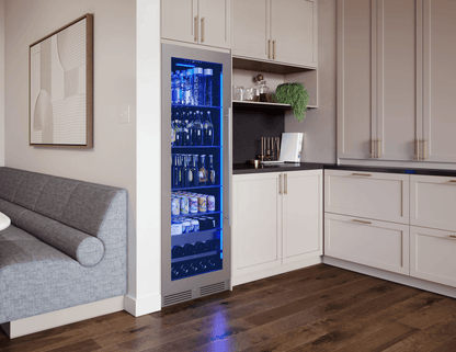 ZEPHYR Presrv Beverage Cooler, 24in Full Size, SS+Glass, Reversible Door, 1 Zone in Stainless Steel - PRB24F01BG