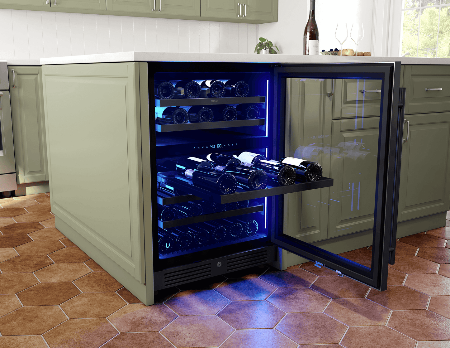 ZEPHYR Presrv Wine Cooler, 24in UC, Blk SS+Gls,Rvs Dr, 2Z Black in Stainless Steel - PRW24C02CBSG