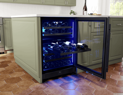 ZEPHYR Presrv Wine Cooler, 24in UC, Blk SS+Gls,Rvs Dr, 2Z Black in Stainless Steel - PRW24C02CBSG