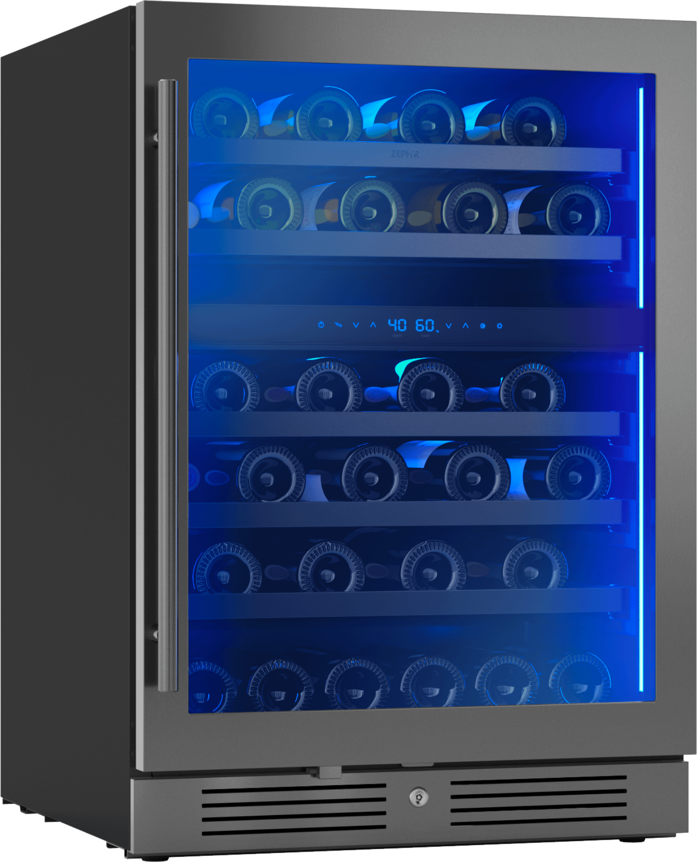 ZEPHYR Presrv Wine Cooler, 24in UC, Blk SS+Gls,Rvs Dr, 2Z Black in Stainless Steel - PRW24C02CBSG
