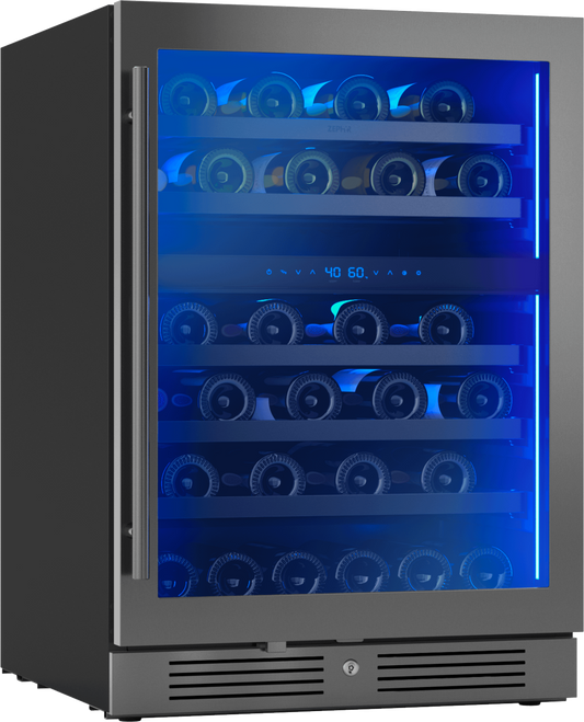 ZEPHYR Presrv Wine Cooler, 24in UC, Blk SS+Gls,Rvs Dr, 2Z Black in Stainless Steel - PRW24C02CBSG