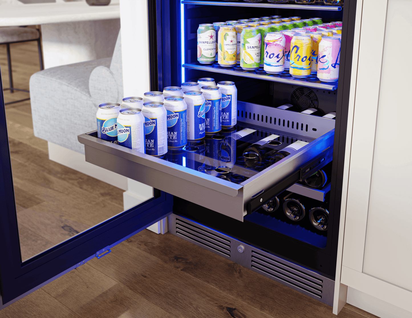 ZEPHYR Presrv Beverage Cooler, 24in Full Size, SS+Glass, Reversible Door, 1 Zone in Stainless Steel - PRB24F01BG