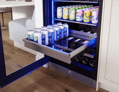 ZEPHYR Presrv Beverage Cooler, 24in Full Size, SS+Glass, Reversible Door, 1 Zone in Stainless Steel - PRB24F01BG
