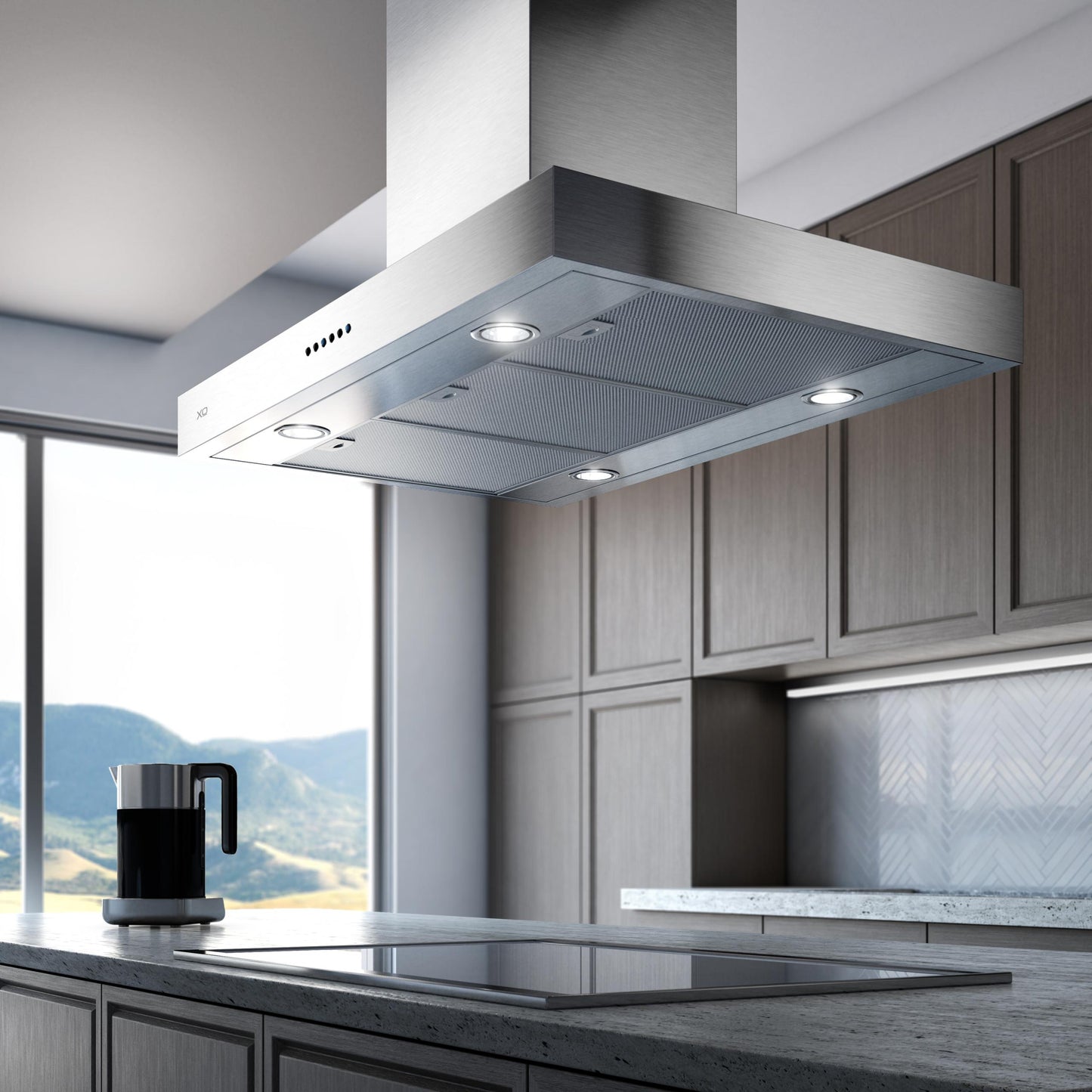 XO APPLIANCE XORI42SC 42" CCC 600/395 CFM Italian Made Island Range Hood in Stainless Steel  - XORI42SC