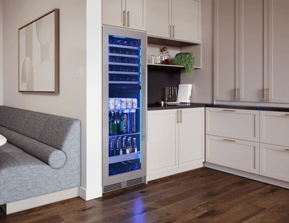 ZEPHYR Presrv Wine and Beverage Cooler, 24in, Full Size, SS+Glass, Reversible Door, 2 Zones in Stainless Steel - PRWB24F02BG