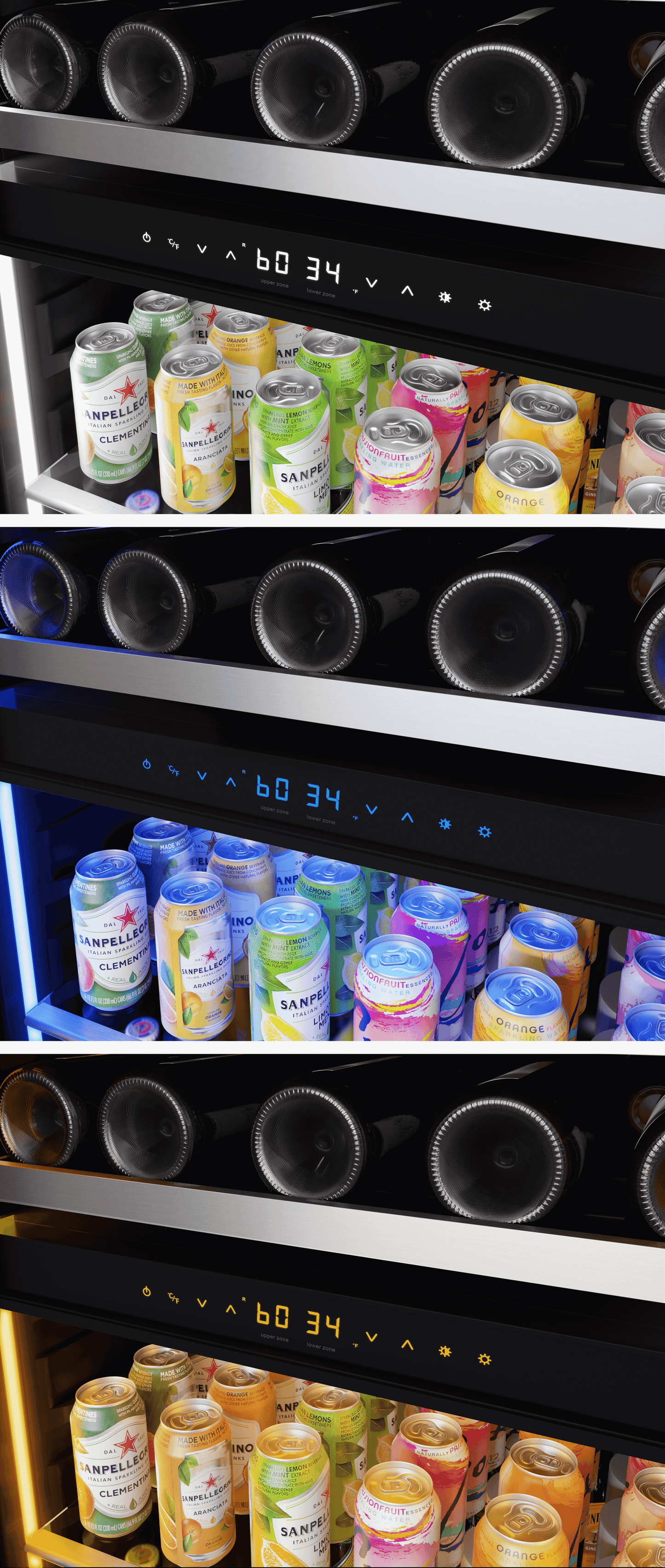 ZEPHYR Presrv Wine and Beverage Cooler, 24in, Full Size, SS+Glass, Reversible Door, 2 Zones in Stainless Steel - PRWB24F02BG