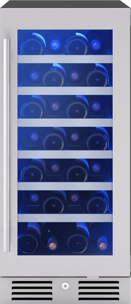 ZEPHYR Presrv Wine Cooler, 15in UC, SS+Gls, Rvs Door, 1Z in Stainless Steel - PRW15C01CG