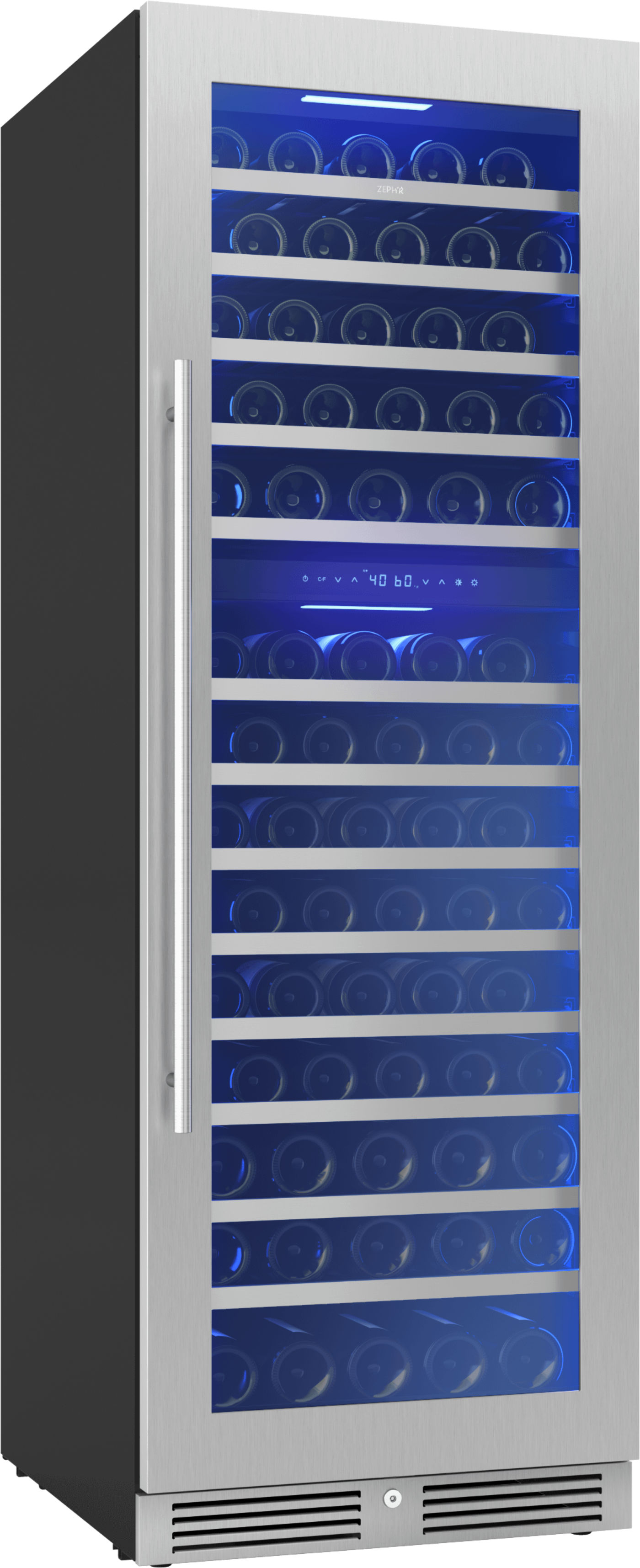 ZEPHYR Presrv Wine Cooler, 24in Full Size, SS+Glass, Reversible Door, 2 Zone in Stainless Steel - PRW24F02CG