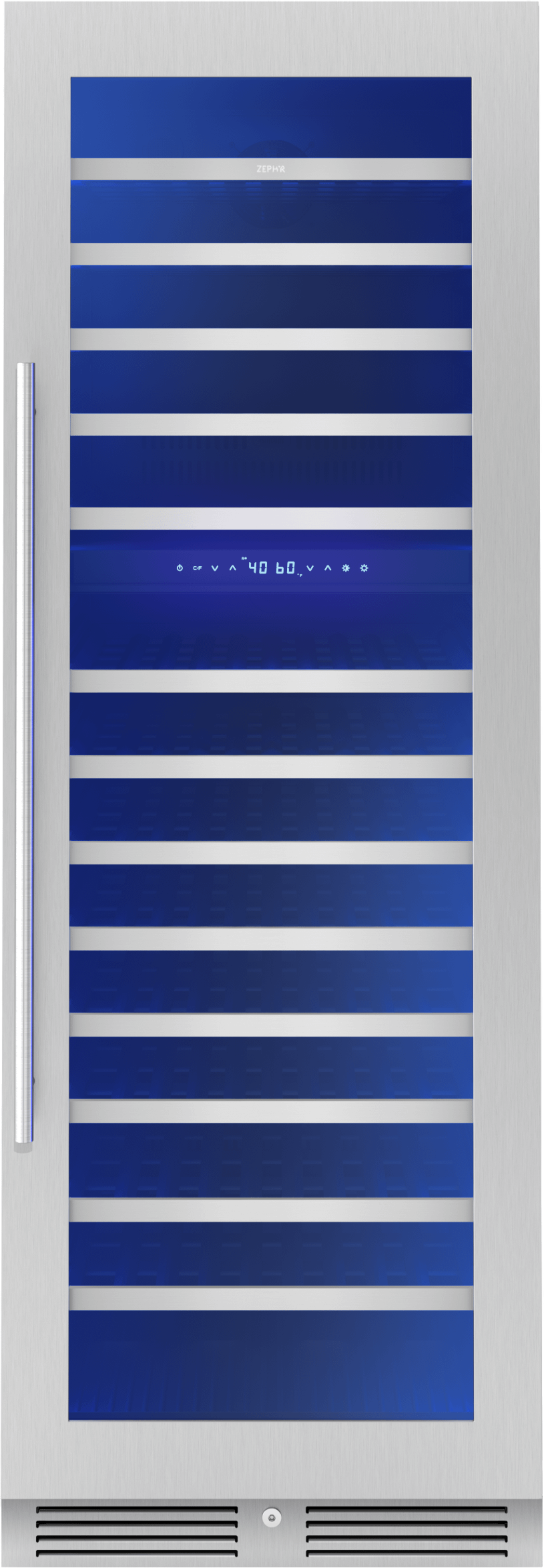 ZEPHYR Presrv Wine Cooler, 24in Full Size, SS+Glass, Reversible Door, 2 Zone in Stainless Steel - PRW24F02CG