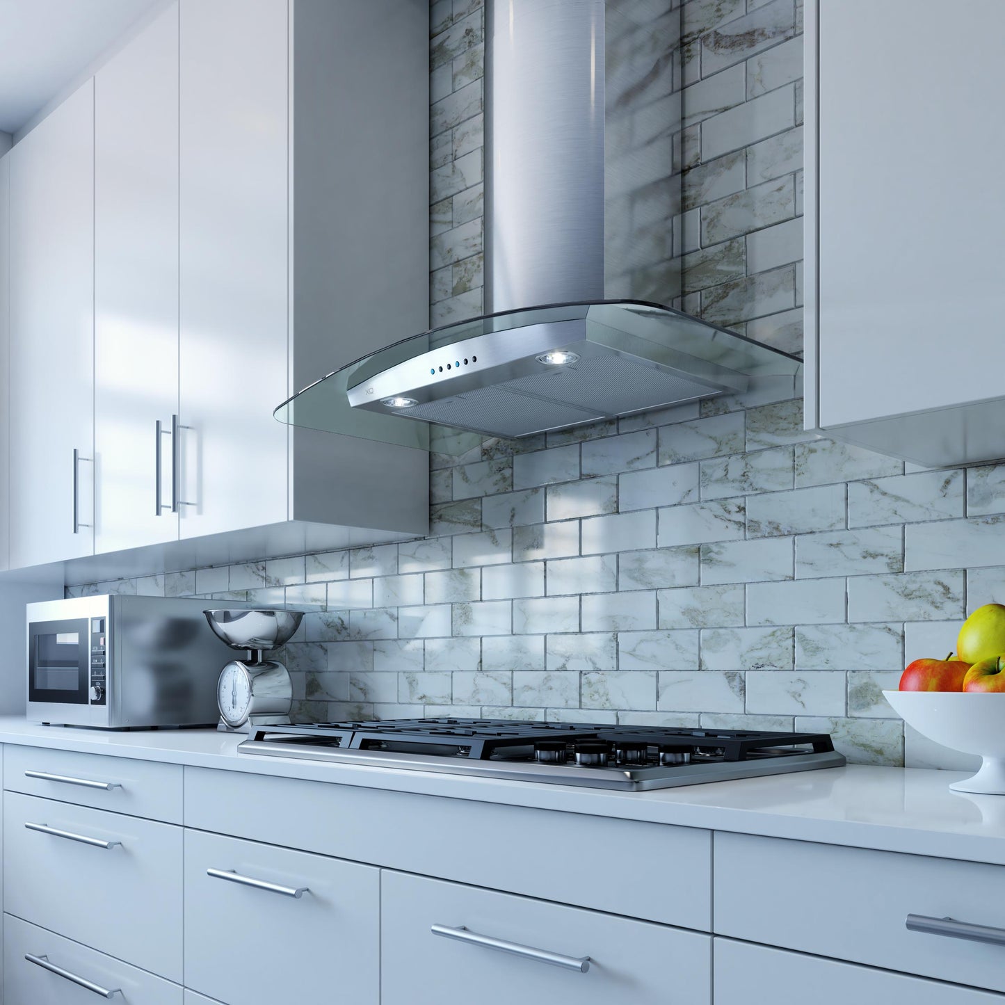 XO APPLIANCE XOM36GC 36" CCC 600/395 CFM Wall Chimney Hood Stainless/Glass in Stainless Steel - XOM36GC