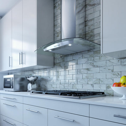 XO APPLIANCE XOM36GC 36" CCC 600/395 CFM Wall Chimney Hood Stainless/Glass in Stainless Steel - XOM36GC
