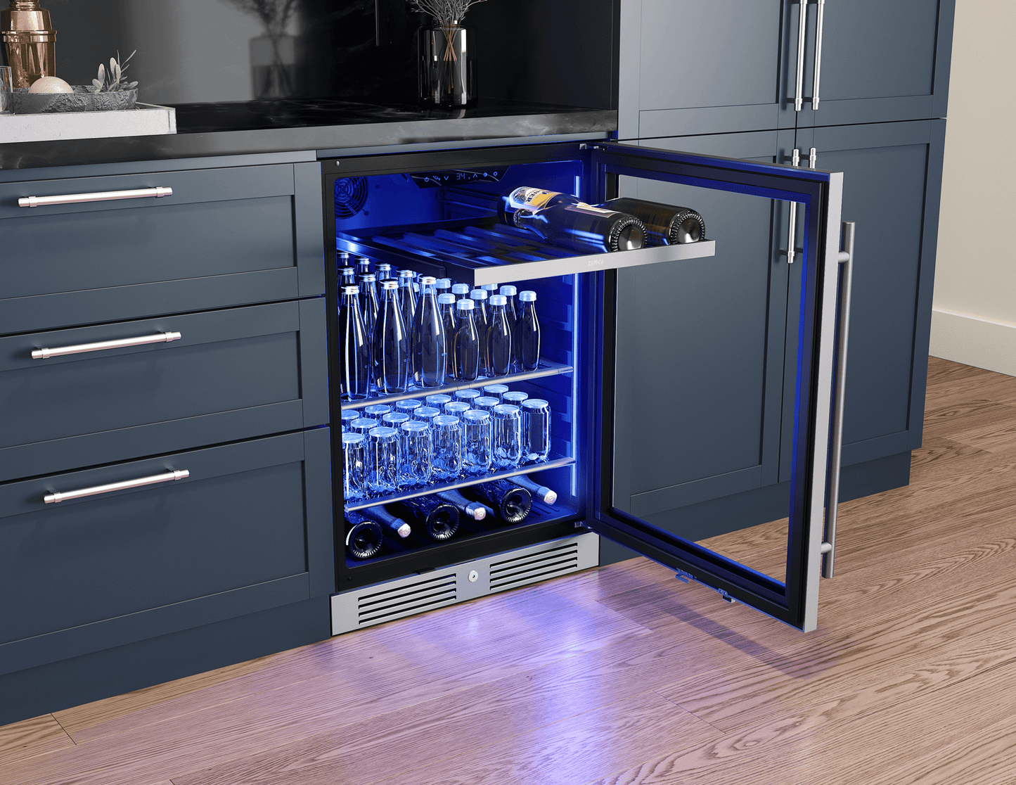 ZEPHYR Presrv Bev Cooler, 24in UC, SS+Gls, Rvs Door, 1Z in Stainless Steel - PRB24C01CG