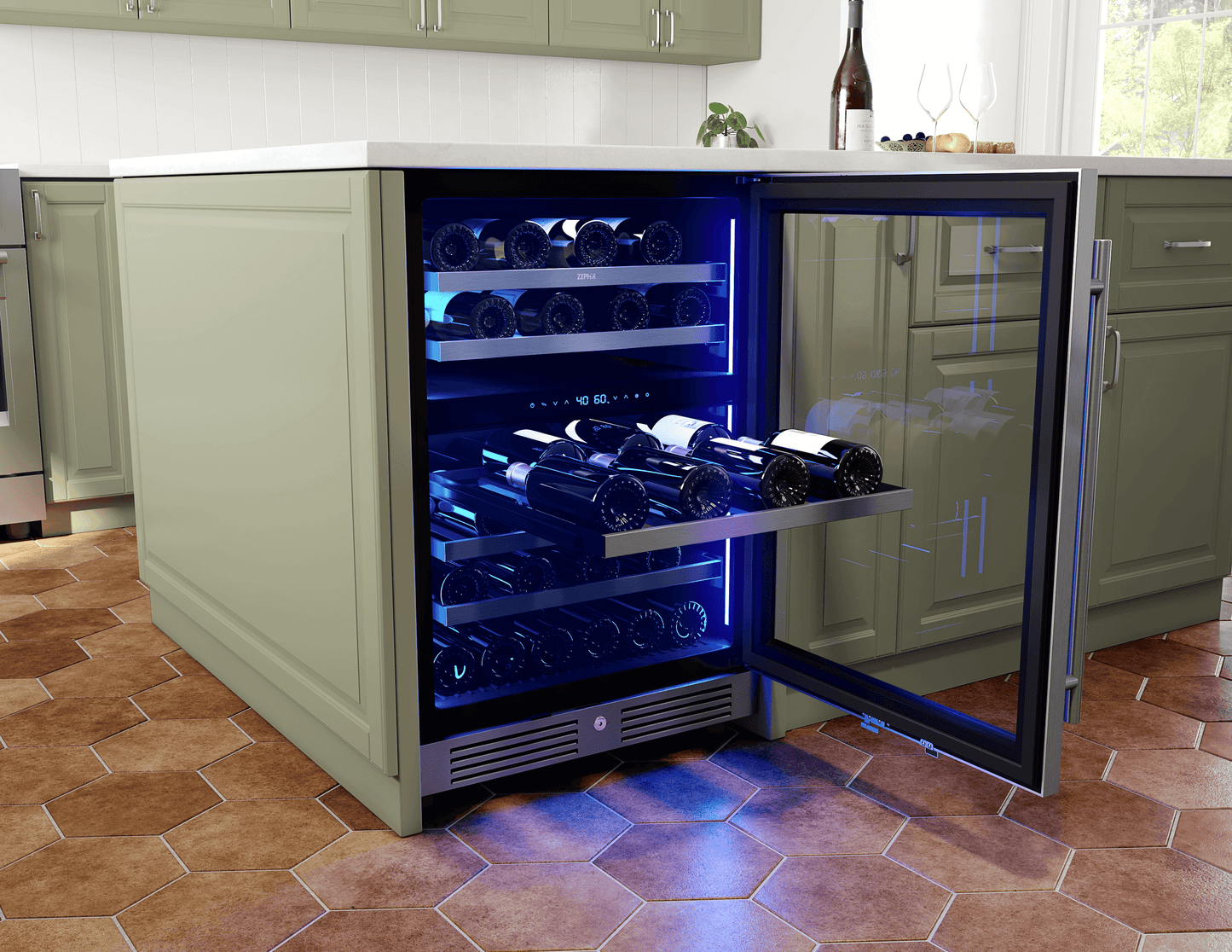 ZEPHYR Presrv Wine Cooler, 24in UC, SS+Gls, Rvs Door, 2Z in Stainless Steel - PRW24C02CG