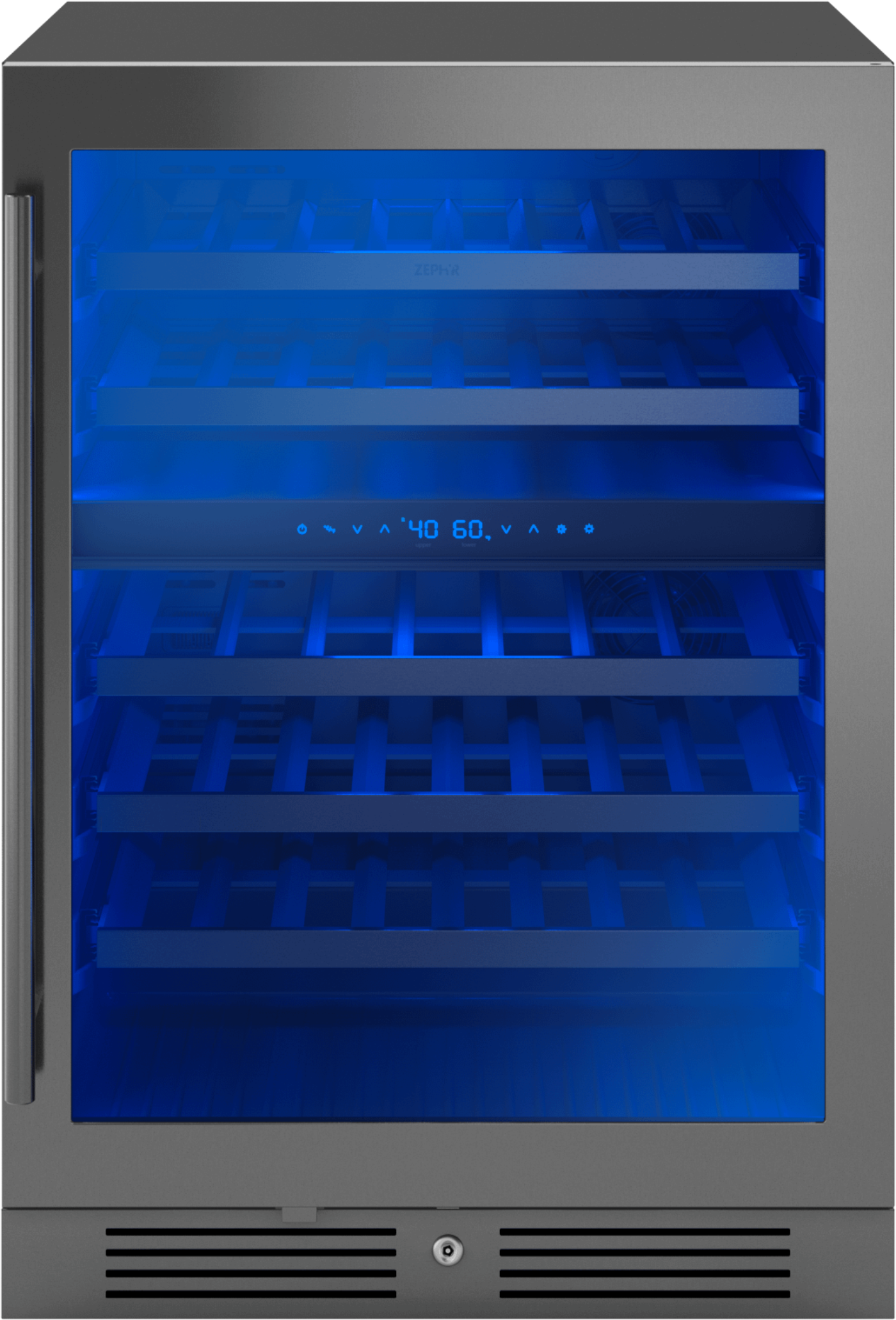 ZEPHYR Presrv Wine Cooler, 24in UC, Blk SS+Gls,Rvs Dr, 2Z Black in Stainless Steel - PRW24C02CBSG