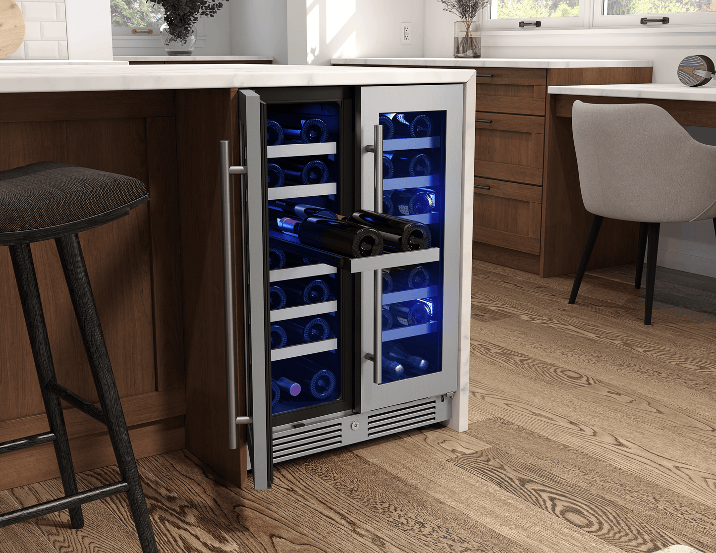 ZEPHYR Presrv Wine Cooler, 24in UC, SS+Gls, Fr Door, 2Z in Stainless Steel - PRW24C32CG