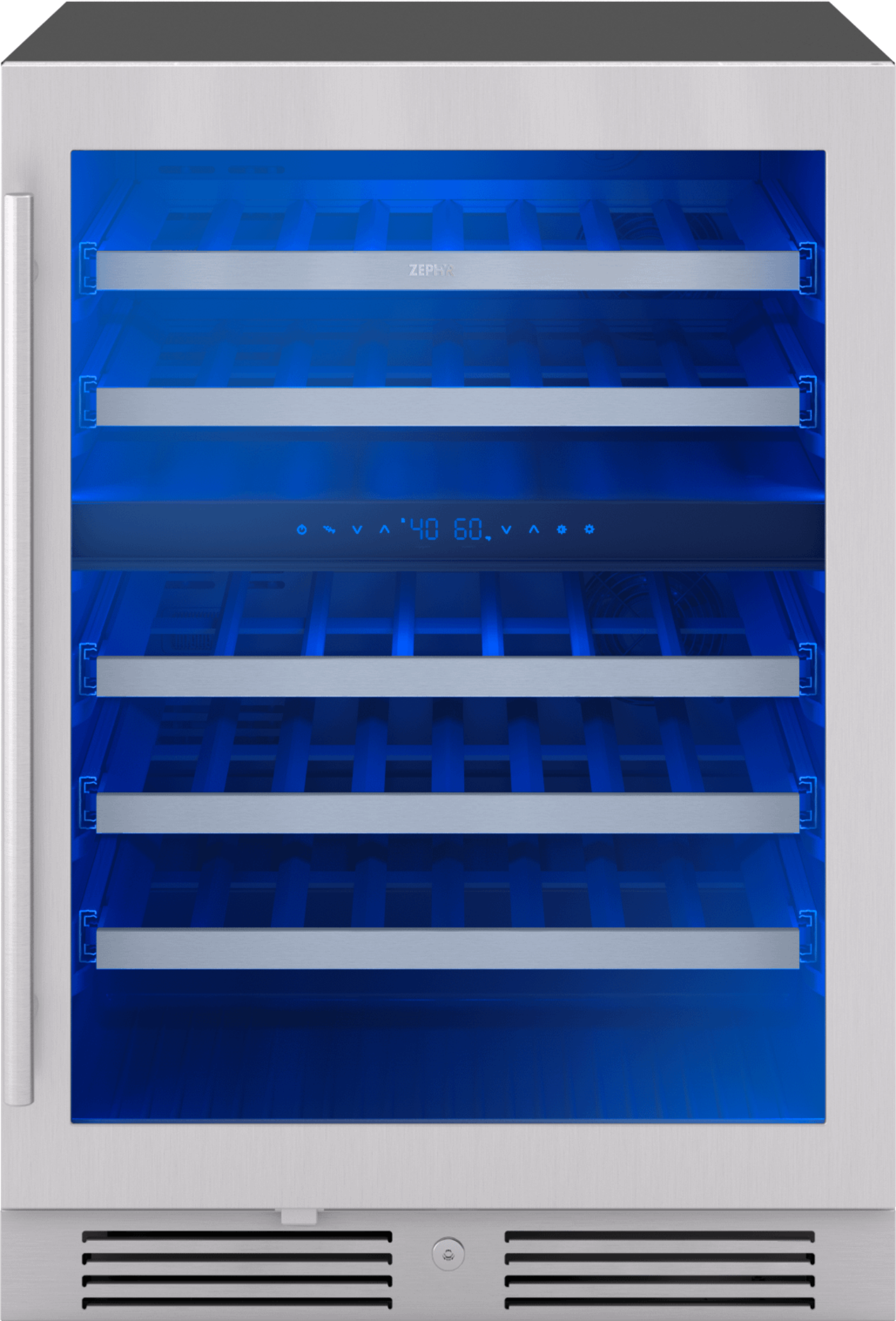 ZEPHYR Presrv Wine Cooler, 24in UC, SS+Gls, Rvs Door, 2Z in Stainless Steel - PRW24C02CG