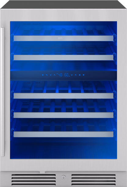 ZEPHYR Presrv Wine Cooler, 24in UC, SS+Gls, Rvs Door, 2Z in Stainless Steel - PRW24C02CG