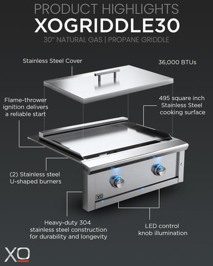 XO APPLIANCE XOGRIDDLE30L 30" Griddle LP in Stainless Steel - XOGRIDDLE30L