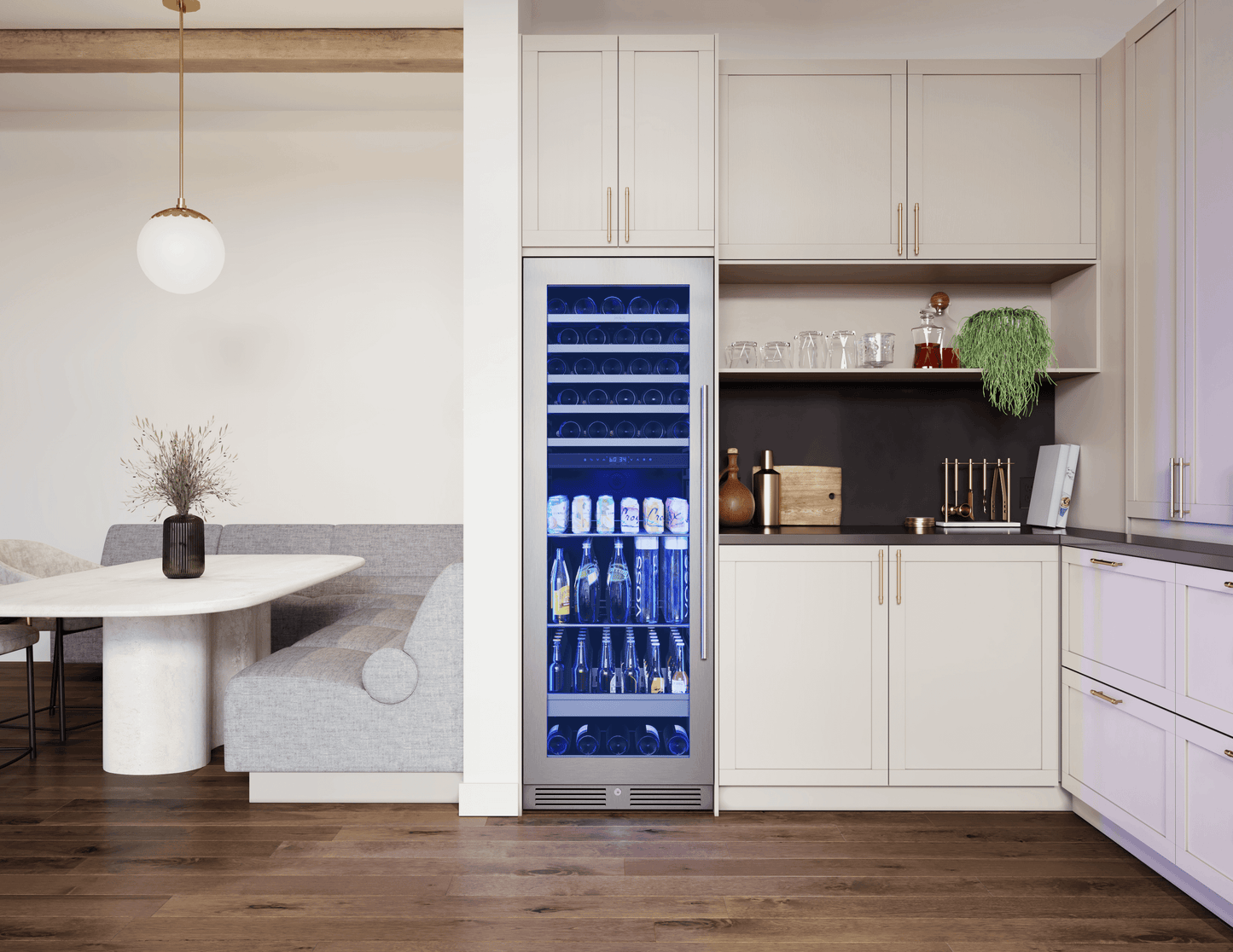 ZEPHYR Presrv Wine and Beverage Cooler, 24in, Full Size, SS+Glass, Reversible Door, 2 Zones in Stainless Steel - PRWB24F02BG