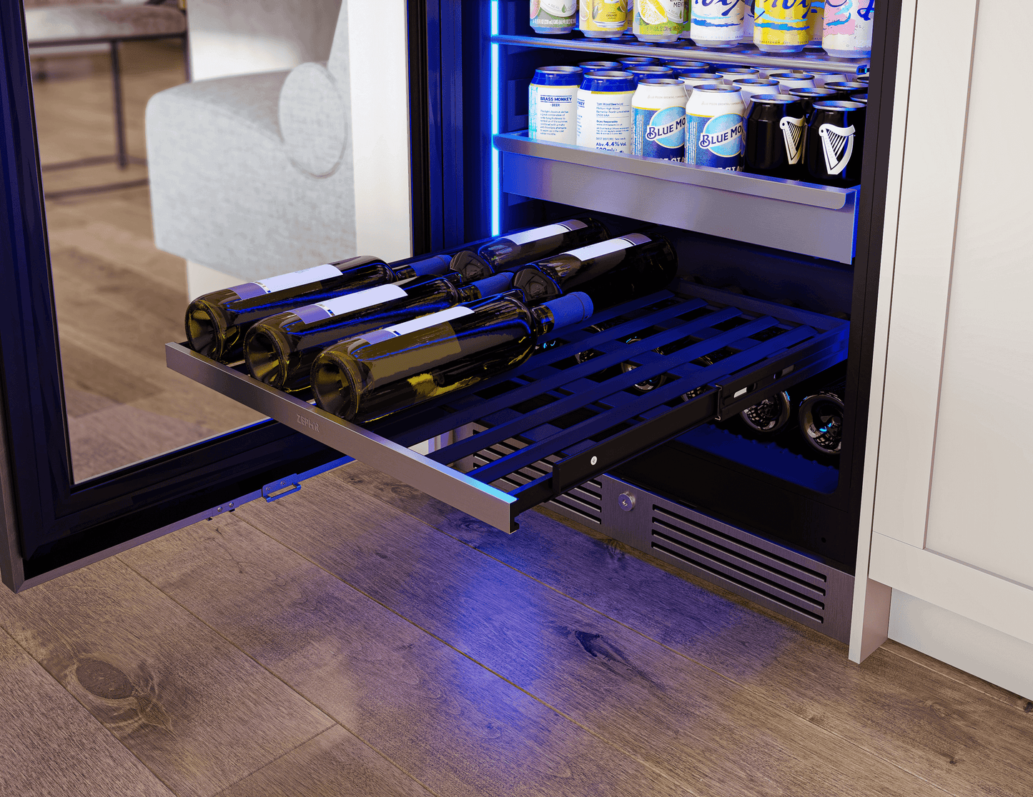ZEPHYR Presrv Beverage Cooler, 24in Full Size, SS+Glass, Reversible Door, 1 Zone in Stainless Steel - PRB24F01BG