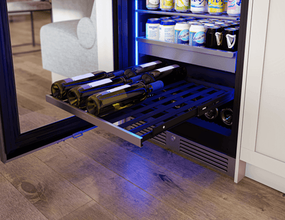 ZEPHYR Presrv Beverage Cooler, 24in Full Size, SS+Glass, Reversible Door, 1 Zone in Stainless Steel - PRB24F01BG