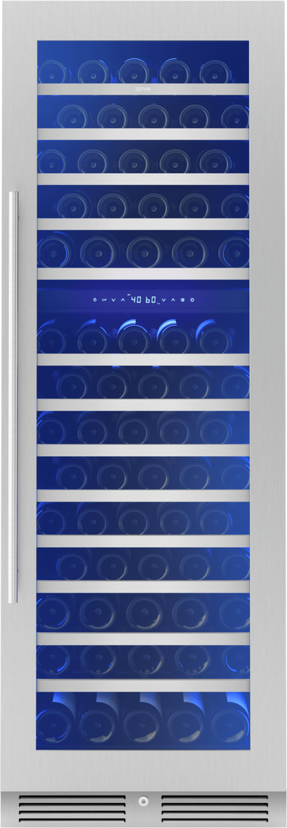 ZEPHYR Presrv Wine Cooler, 24in Full Size, SS+Glass, Reversible Door, 2 Zone in Stainless Steel - PRW24F02CG