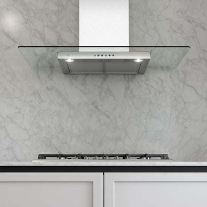 XO APPLIANCE XOQ36GC 36" CCC 600/395 CFM Wall Chimney Hood Stainless/Glass in Stainless Steel - XOQ36GC