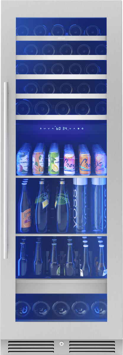 ZEPHYR Presrv Wine and Beverage Cooler, 24in, Full Size, SS+Glass, Reversible Door, 2 Zones in Stainless Steel - PRWB24F02BG