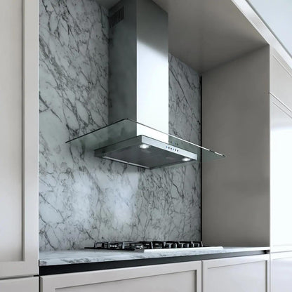 XO APPLIANCE XOQ36GC 36" CCC 600/395 CFM Wall Chimney Hood Stainless/Glass in Stainless Steel - XOQ36GC