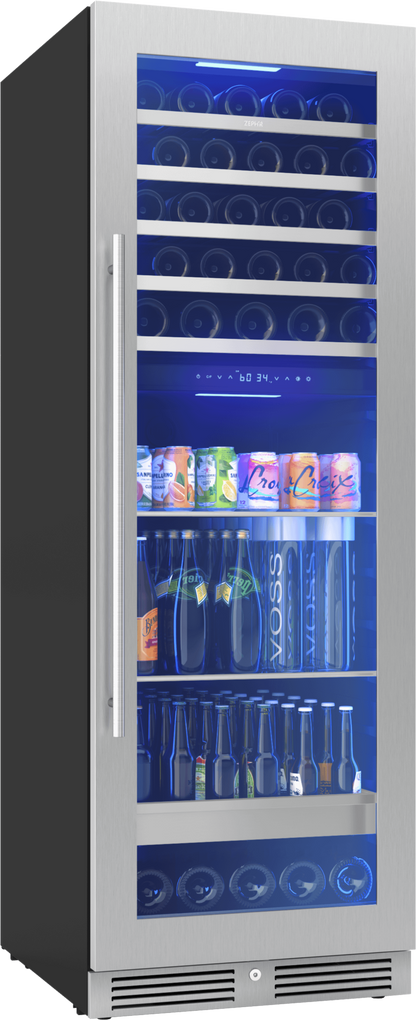 ZEPHYR Presrv Wine and Beverage Cooler, 24in, Full Size, SS+Glass, Reversible Door, 2 Zones in Stainless Steel - PRWB24F02BG