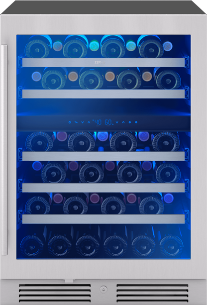 ZEPHYR Presrv Wine Cooler, 24in UC, SS+Gls, Rvs Door, 2Z in Stainless Steel - PRW24C02CG