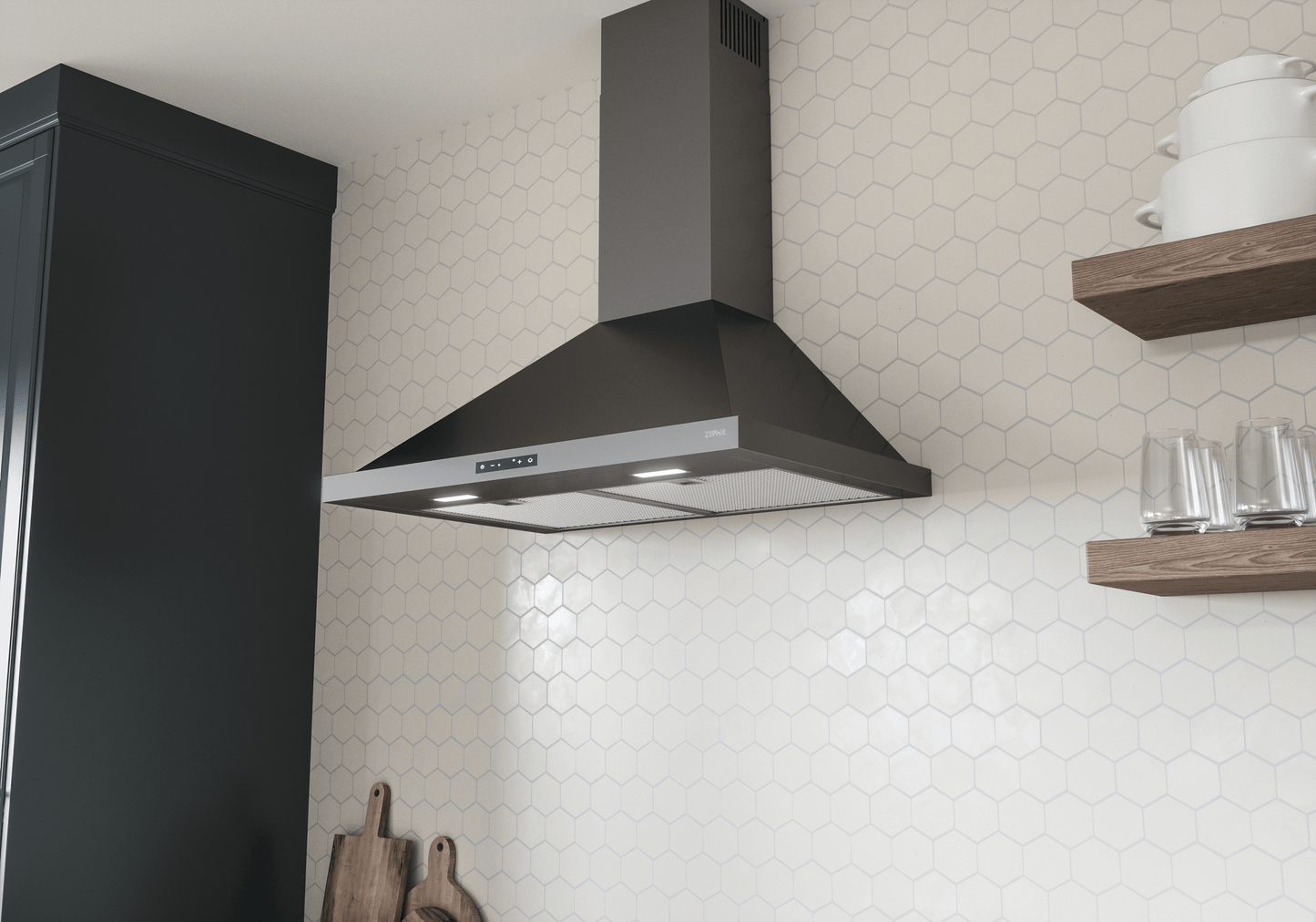 ZEPHYR Ombra, Wall, 30", Black SS, 600 CFM Black in Stainless Steel - ZOME30BBS
