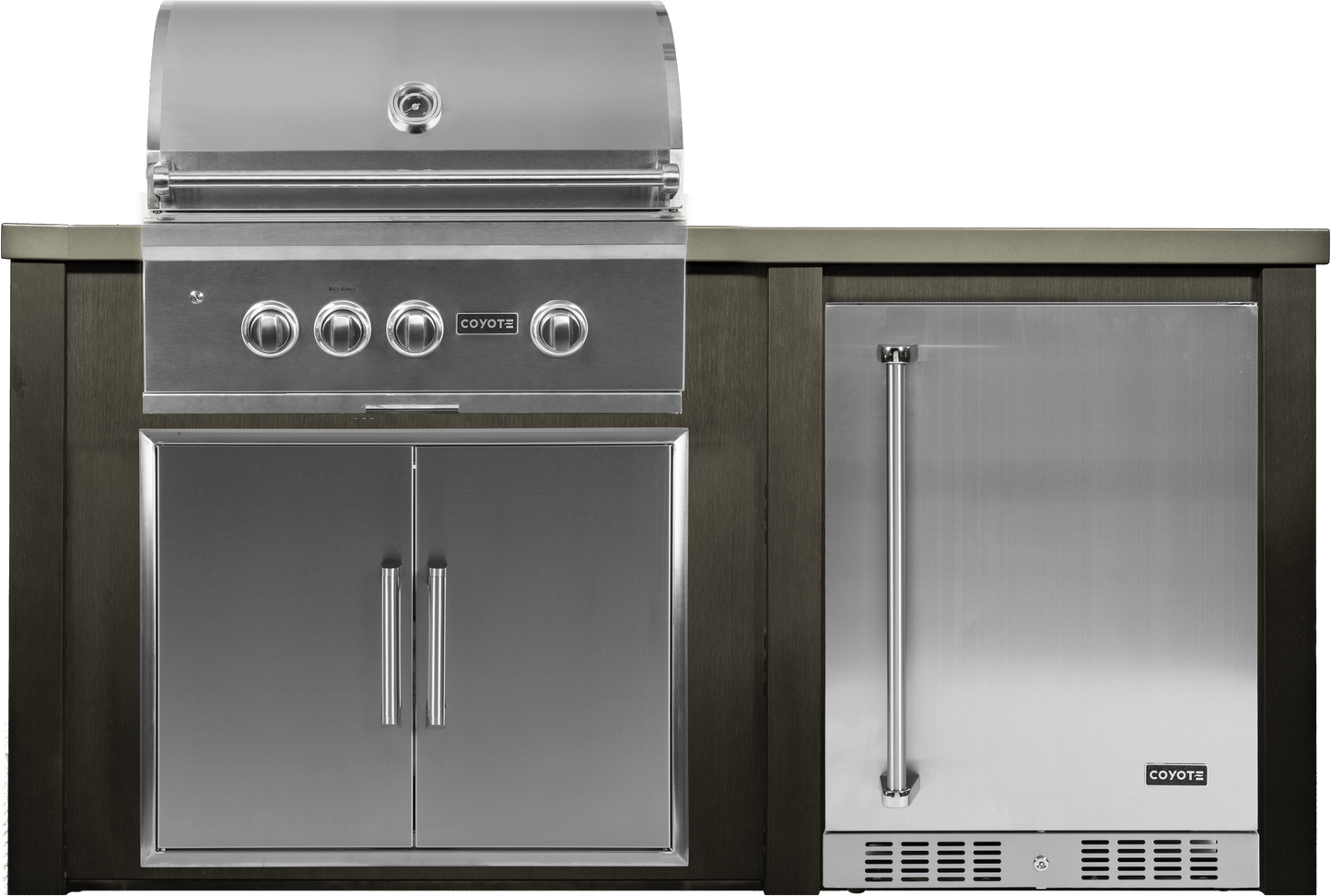Haven 72" Coyote Outdoor Kitchen Island w/ 24" Refrigerator  - HCOY72REF-2