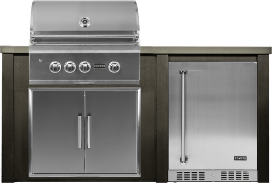 Haven 72" Coyote Outdoor Kitchen Island w/ 24" Refrigerator  - HCOY72REF-2