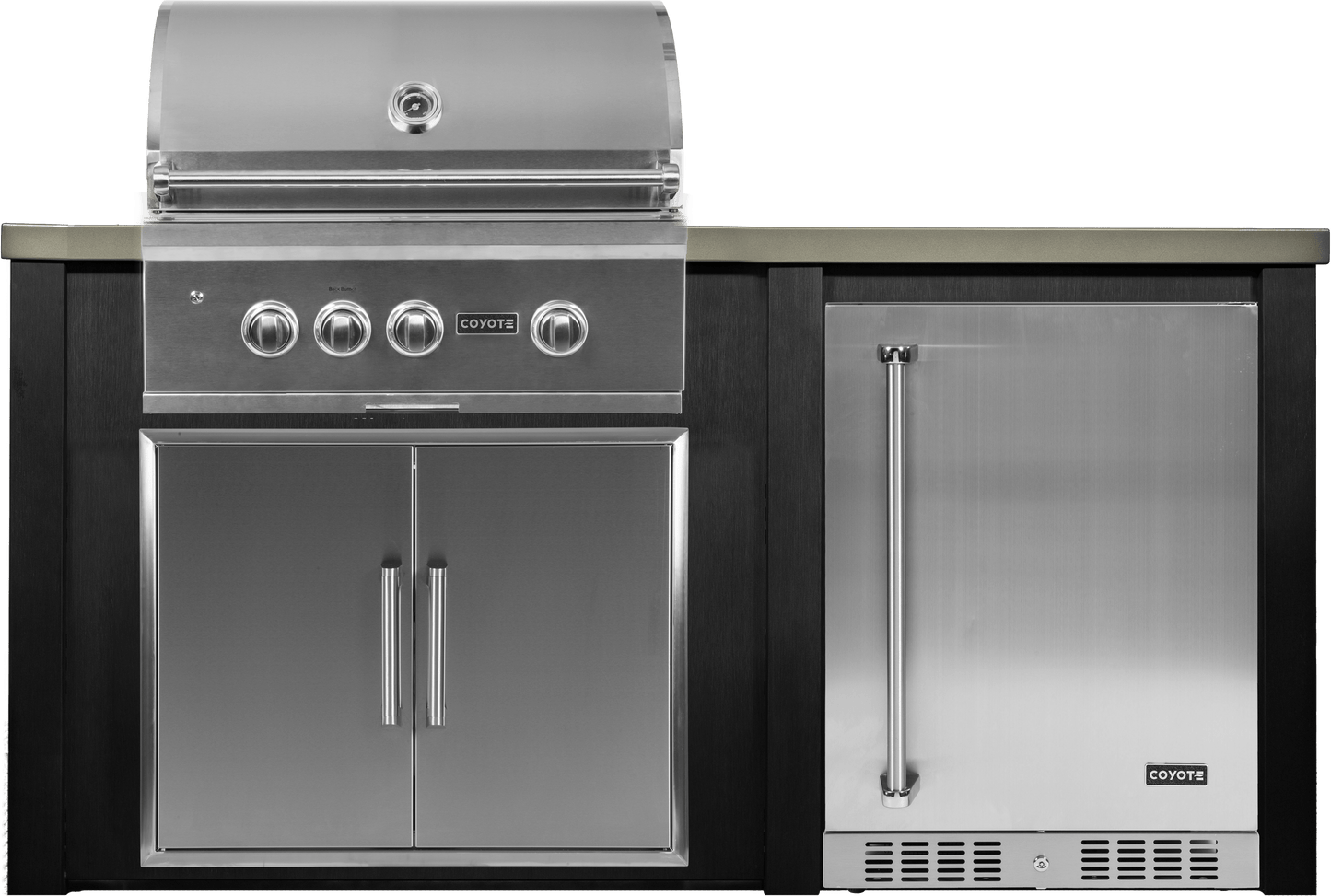 Haven 72" Coyote Outdoor Kitchen Island w/ 24" Refrigerator  - HCOY72REF-2