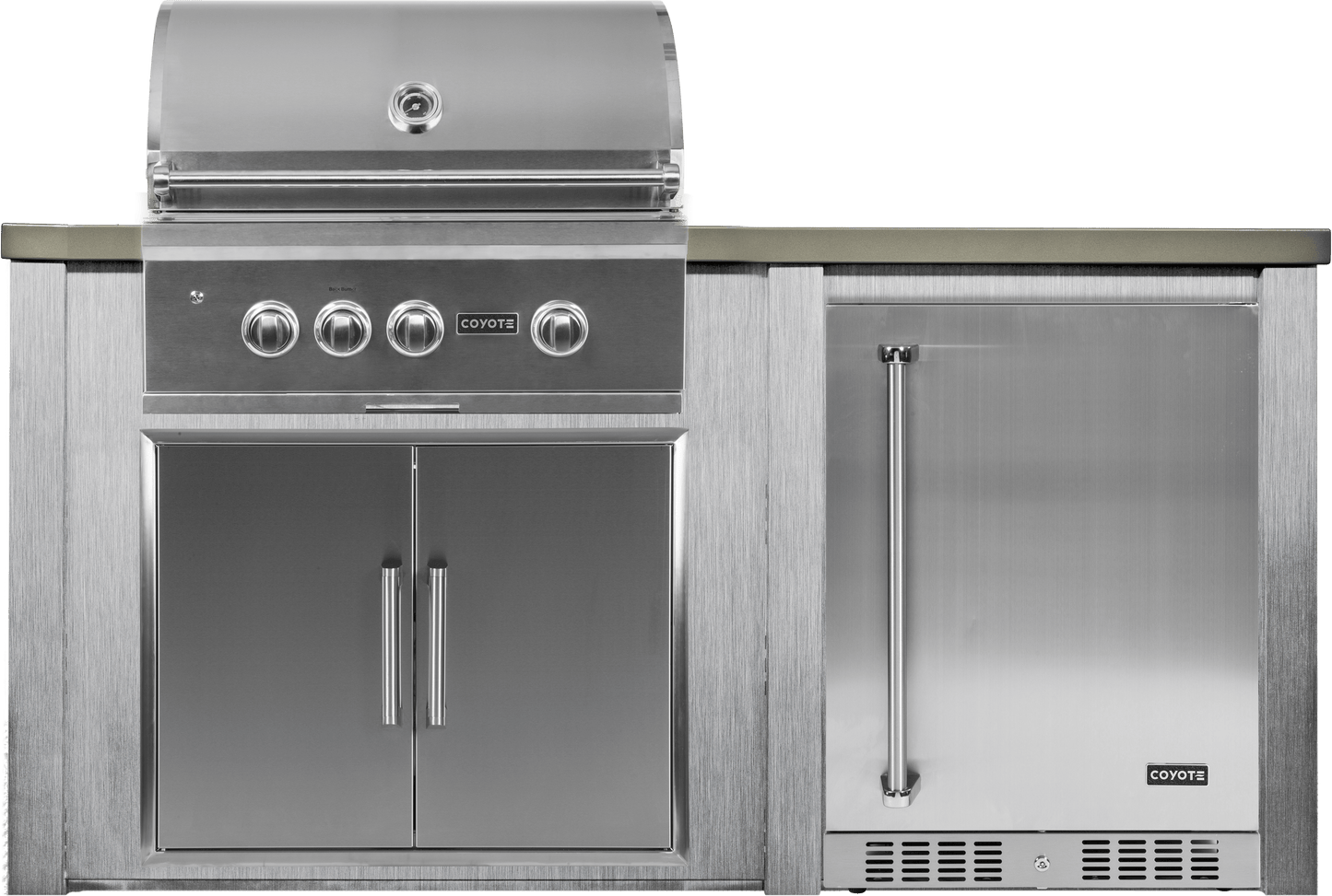 Haven 72" Coyote Outdoor Kitchen Island w/ 24" Refrigerator  - HCOY72REF-2